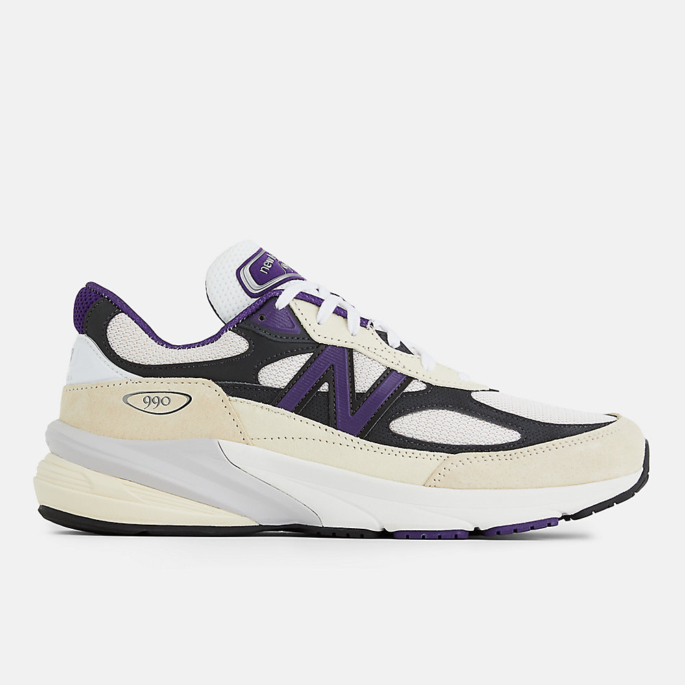 New Balance Made in USA 990v6 Shoes White with Black Plum and Phantom